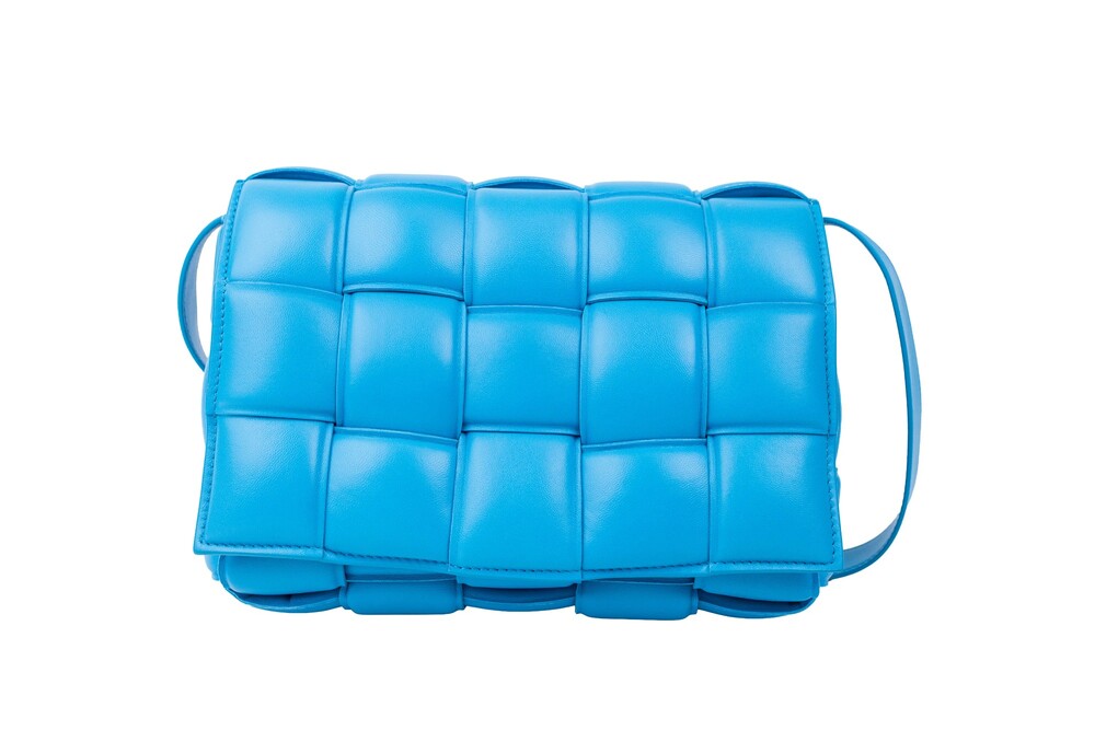 Bottega Veneta Blue Padded Intrecciato Nappa Leather Crossbody with Gold Hardwar